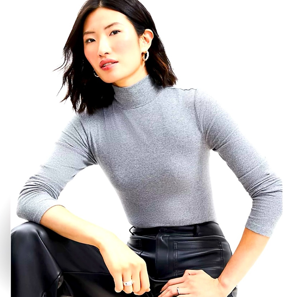 Loft Heathered Ribbed Mock Beck Top NWT